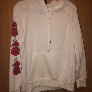 White with Rose Sleeve Hoodie